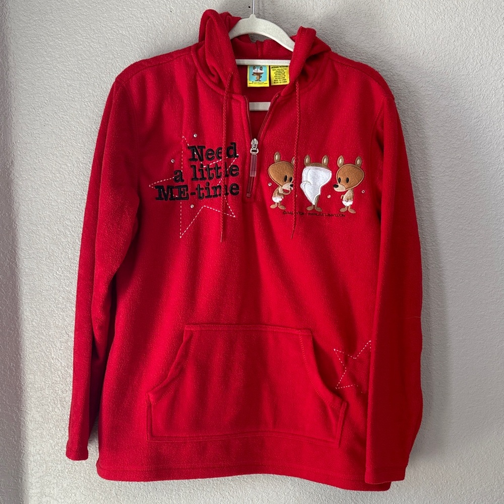 Jim Benton Women’s Bear Need A Little ME Time Y2K Red Hoodie Pullover Medium